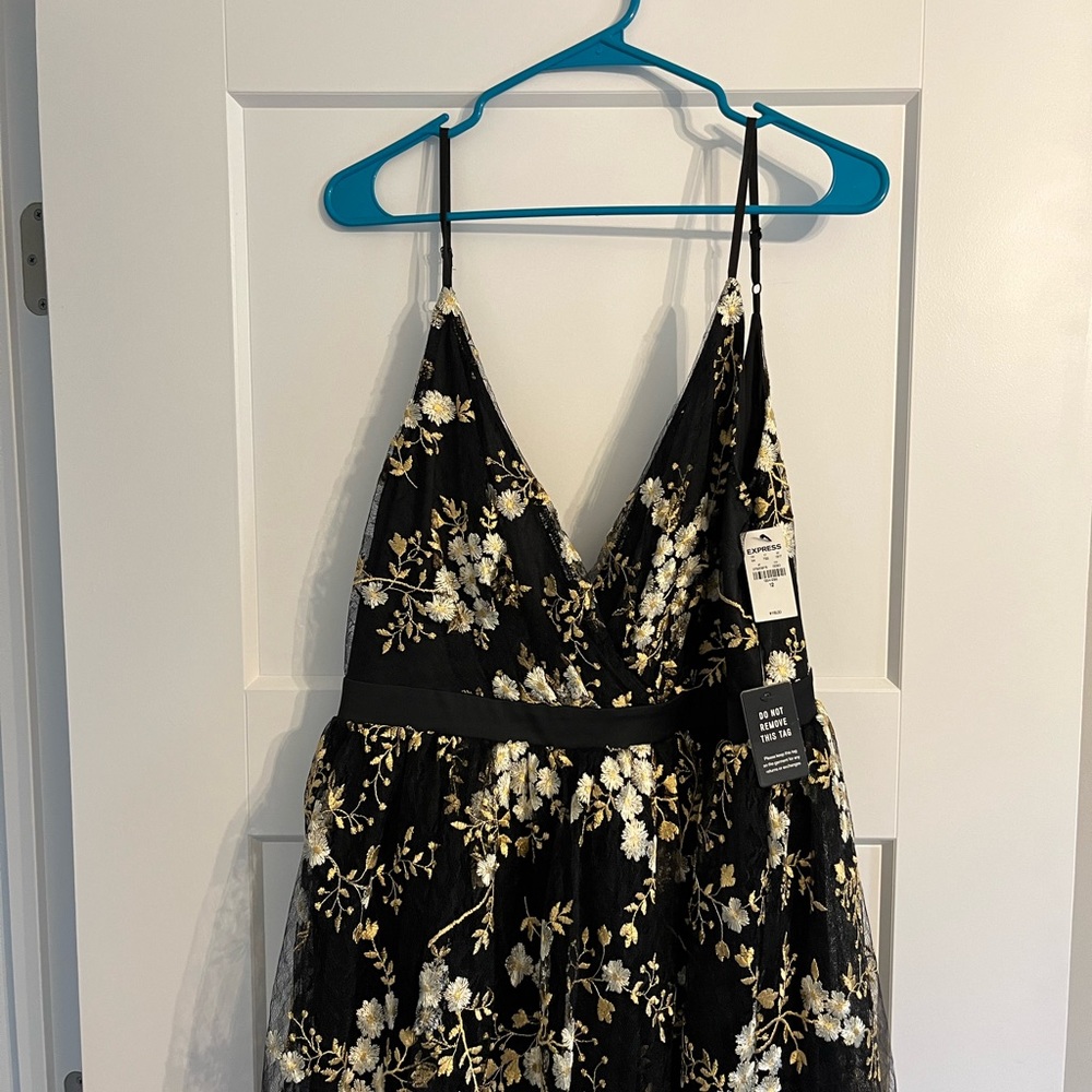 Black Tulle embroidered mini dress
